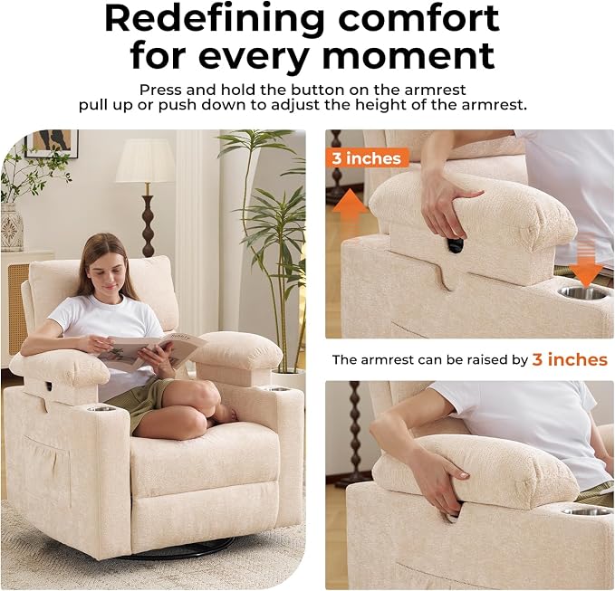 Rocking Chair Nursery with Adjustable Armrests, Electric Glider Recliner - Image 4