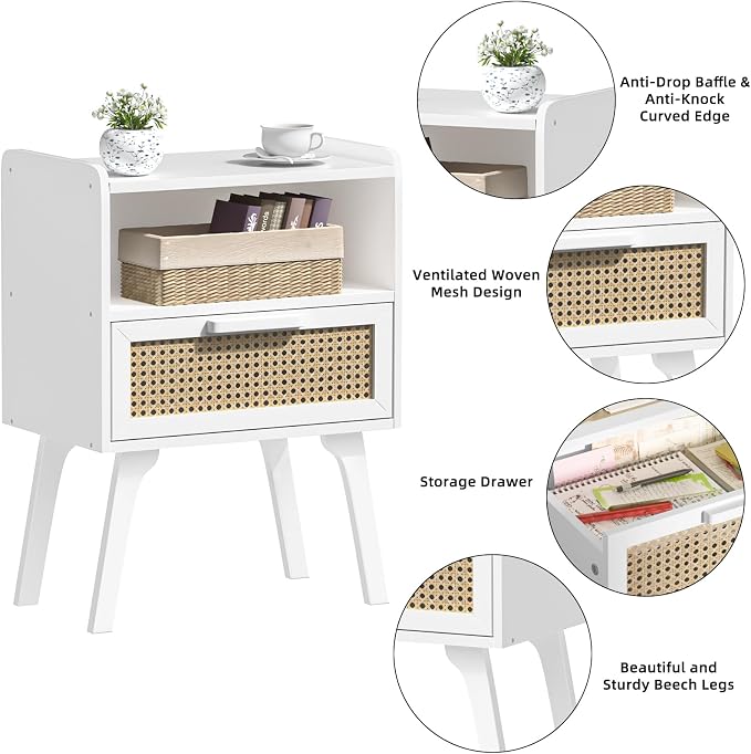 Lerliuo Rattan Nightstand, Bedside Table - Image 8