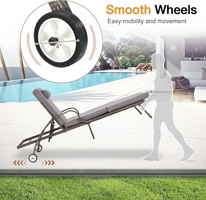 HOMREST Pool Lounge Chairs Set of 3, Outdoor Wicker Chaise - Image 5