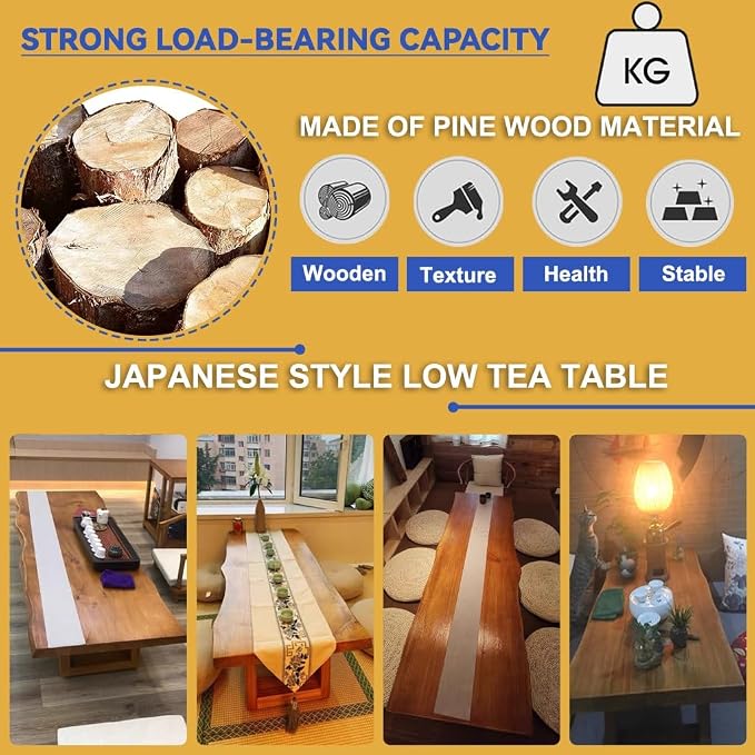 Japanese Floor Table -Vintage Solid Wood Tatami Table, Low Rectangular Tea Table - Image 5