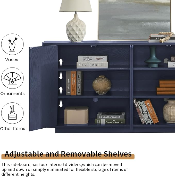 LKTART 64" Buffet Cabinet with Storage, Modern Fluted Accent Sideboard Media - Image 6