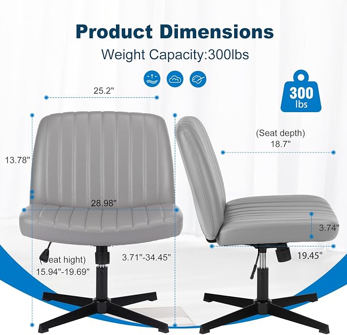 OLIXIS Criss Cross Legged Chairs Armless No Wheels Wide Seat Height Adjustable - Image 2