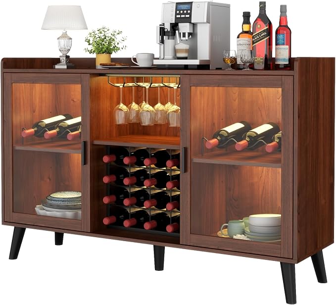 Auromie Wine Bar Cabinet with Led Light, Home Coffee Cabinet with Wine and by AuromieDirect