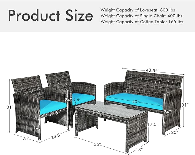 Goplus 4-Piece Rattan Patio Furniture Set, Outdoor Wicker Conversation Sofa - Image 7