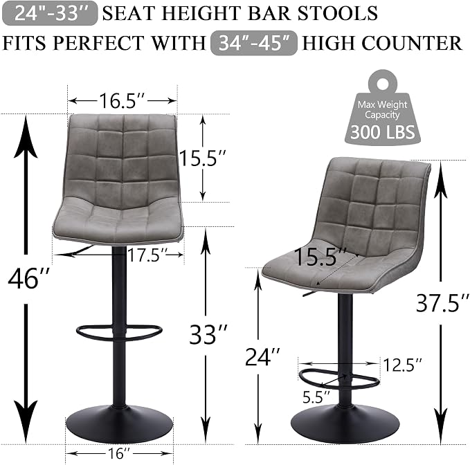FIRAVOE Swivel Bar Stools Set of 2, Modern Adjustable Bar Stools - Image 2