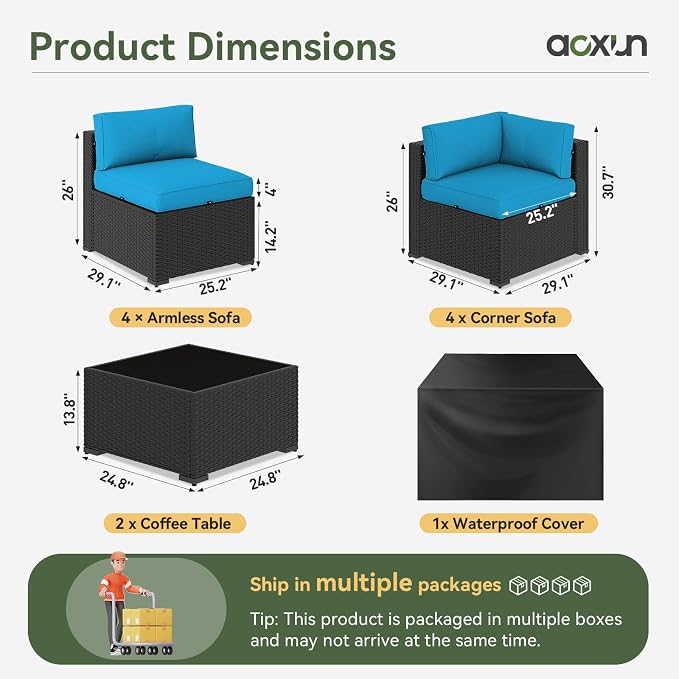 Aoxun 10 Piece Patio Furniture Set Wicker Rattan Patio Sectional Sofa Set - Image 3