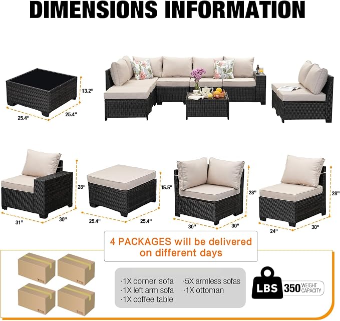 JOYURE 9 Pieces Patio Furniture Set All-Weather Outdoor Wicker Sectional - Image 5