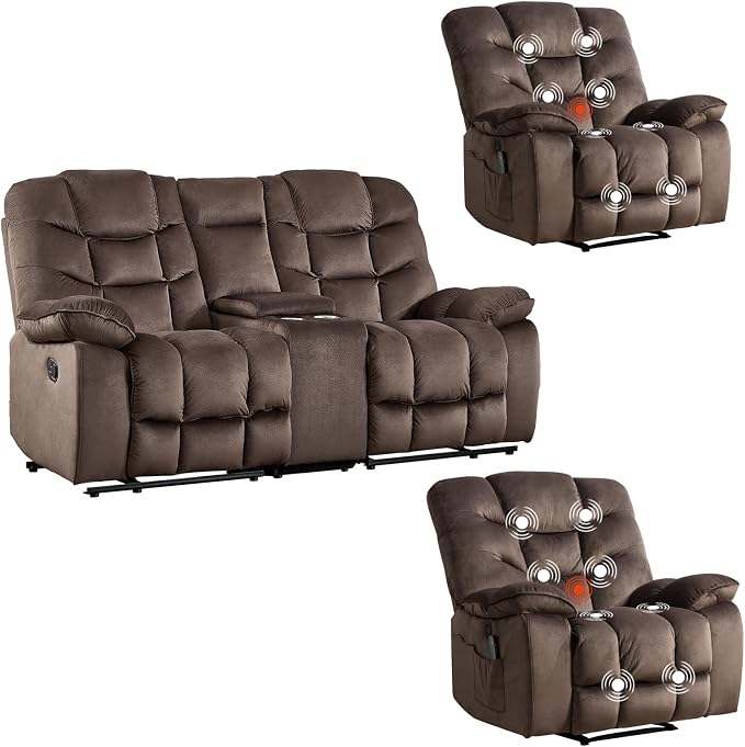HAOMARKETS 3 Pieces Recliner Sofa Furniture Set, Include 2 Power Recliner Chairs - Image 8