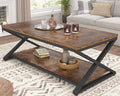 HSH Rustic Coffee Table with Storage Shelf, Industrial Metal Wood Living Room by HOMESWEETHOME