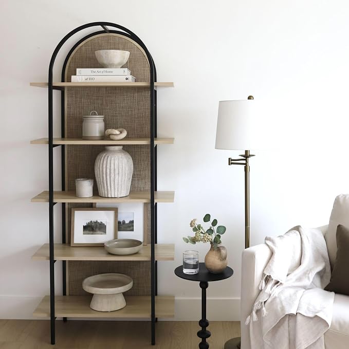 Nathan James Amara Bohemian 5-Shelf Etagere Bookcase, Rattan Open Bookshelf - Image 6