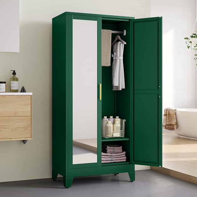 71" Metal Armoire Wardrobe Closet, Steel Clothing Storage Cabinet - Image 4