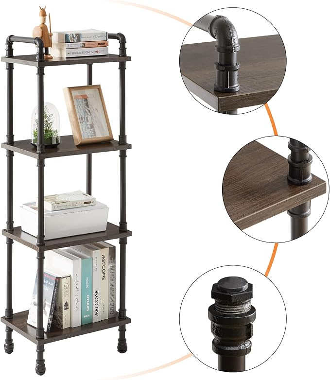 IBUYKE Industrial Pipe Ladder Shelf, 4-Tier Vintage Style Book Shelf, Free - Image 6