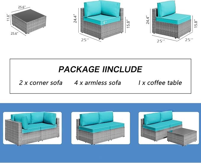 7 Piece Outdoor Patio Furniture Set, All Weather Conversation Set - Image 4