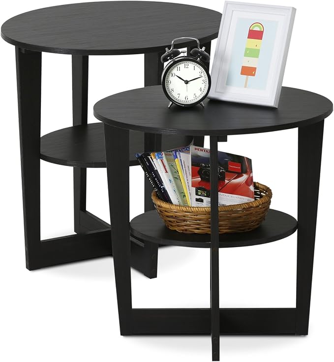 Furinno JAYA Side Table Set of 2, 2-Tier Round Modern End Table - Image 7