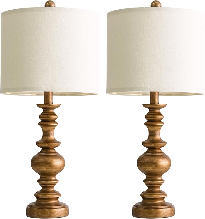 BOBOMOMO 24" Traditional Lamps Set of 2 – Antique Gold Bedside Lamps - Image 6