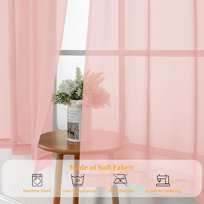 Gwine Blush Pink Sheer Curtain Tiers 24 Inch Length, Light Filtering Voile - Image 8