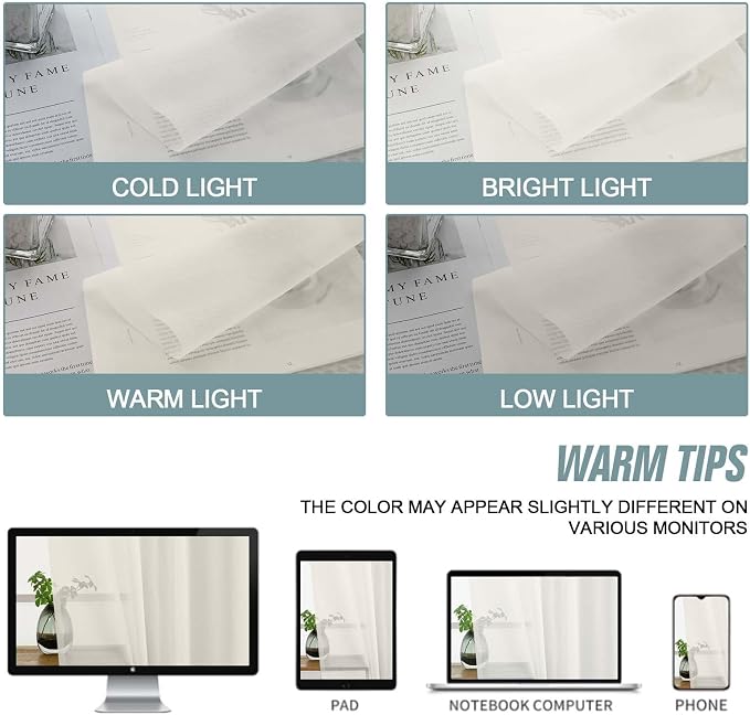 Ivory Valances for Windows 14 inch Length 2 Panels Set, Small Voile Sheer - Image 7
