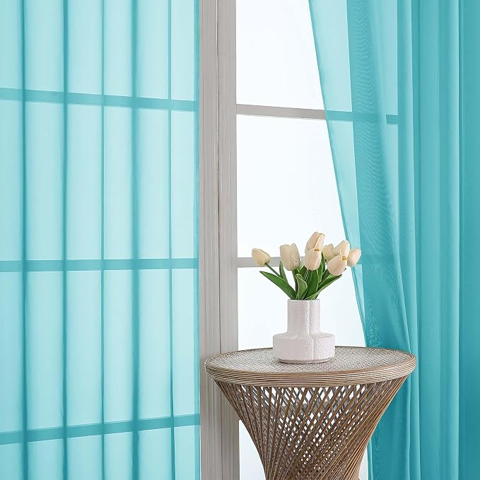 OVZME Turquoise Sheer Curtains 63 Inches Long 2 Panels Set, Light Filtering - Image 3