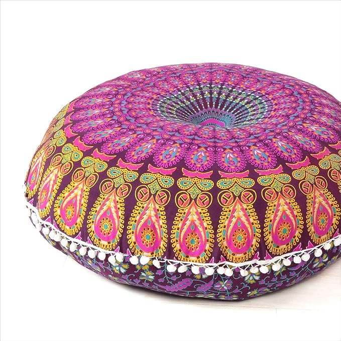 Mandala Floor Pillow Cover Meditation Cushion Seating Throw Hippie Round by EyesofIndia