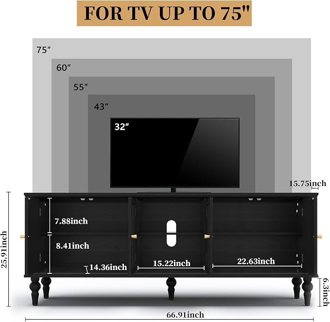 3More 67" Mid Century Modern TV Stand - Image 2