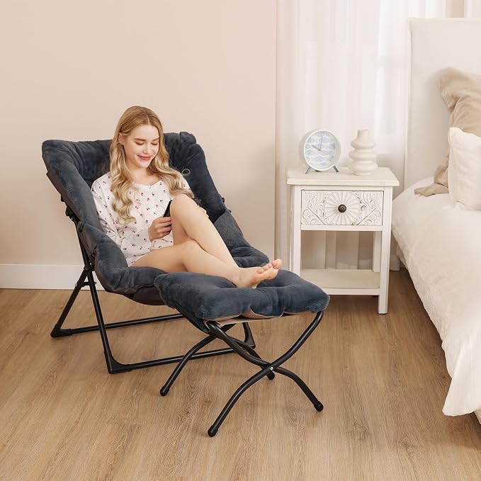 Comfy Saucer Chair for Adults, Soft Faux Fur Bedroom Chair, Accent Dorm Chairs - Image 4