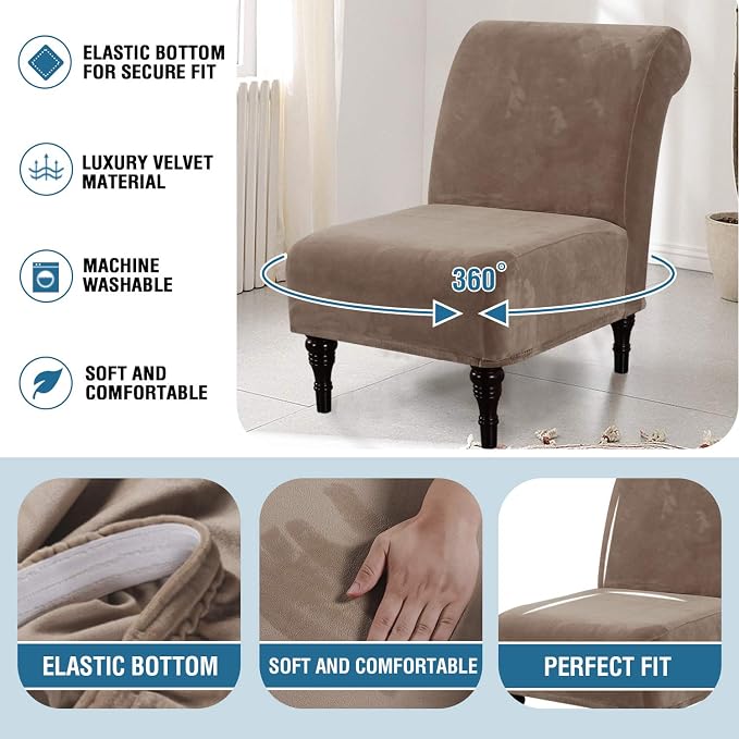 H.VERSAILTEX Armless Accent Chair Covers Thick Velvet Armless Chair Slipcovers - Image 6
