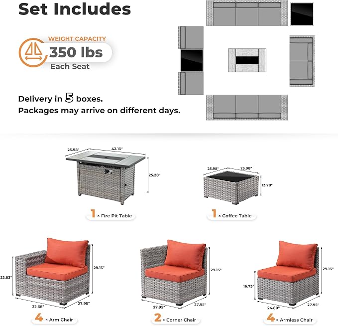 ovios 13 Pieces Patio Furniture Set, Outdoor Wicker Sectional Sofa - Image 8