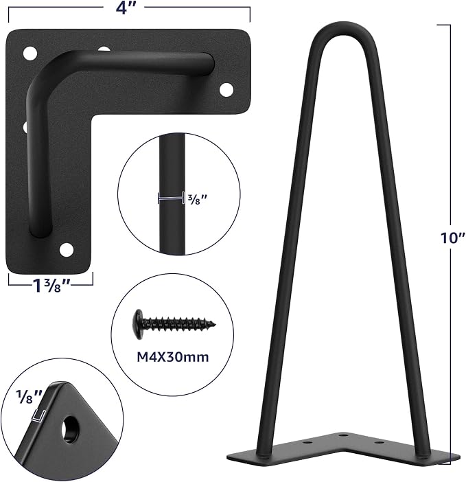 SMARTSTANDARD 10 Inch Heavy Duty Hairpin Furniture Legs, Metal Home DIY Projects - Image 2