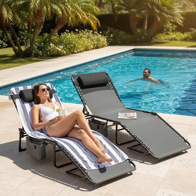 Outdoor Chaise Lounge Chair, Folding Tanning Chair - Image 4