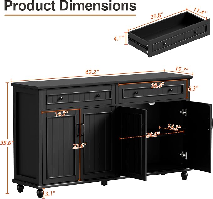 Scurrty Sideboard Buffet Cabinet, Vintage Coffee Bar Cabinets - Image 2