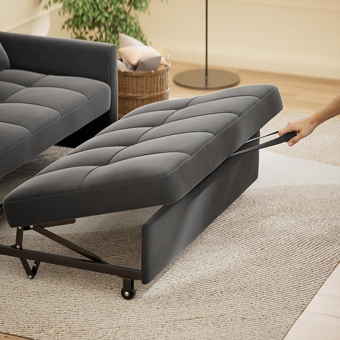 Gizoon 3 in 1 Velvet Sleeper Sofa Bed, 52 Inch 2-Seat Pull Out Couch - Image 5