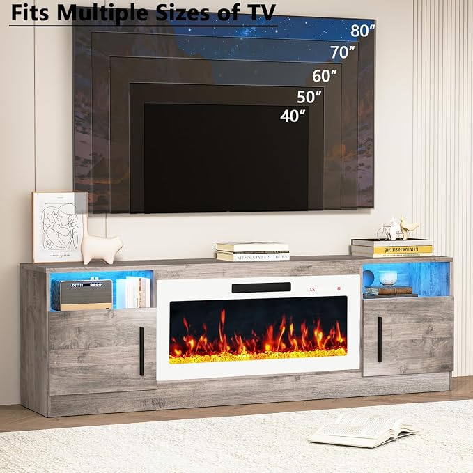 PRETZI Fireplace TV Stand with 36" Fireplace Up to 80" TVs, Remote Control - Image 7