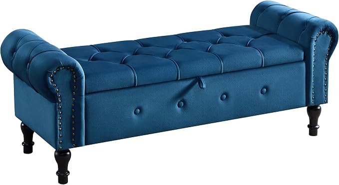 Storage Bench for Bedroom, Velvet 51" End of Bed Bench, Queen Size Bench - Image 9