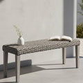 Outdoor Rattan Backless Bench, All-Weather Wicker & Solid Acacia Wood, by AVCONNECT