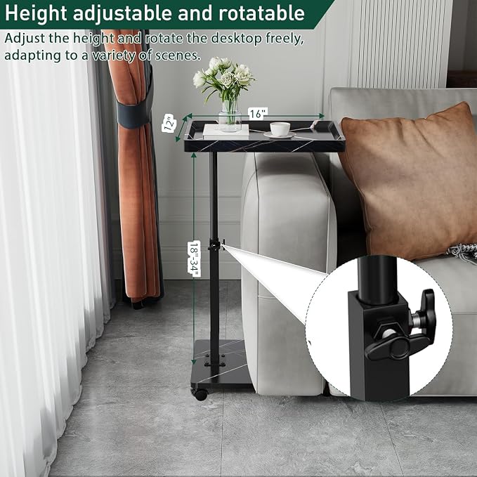 C Table End Table Adjustable Height, 360°Swivel TV Tray Table - Image 4