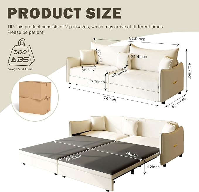 KEIKI 81.9" King Pull Out Sofa Bed, 3-in-1 Convertible Sleeper Sofa - Image 2
