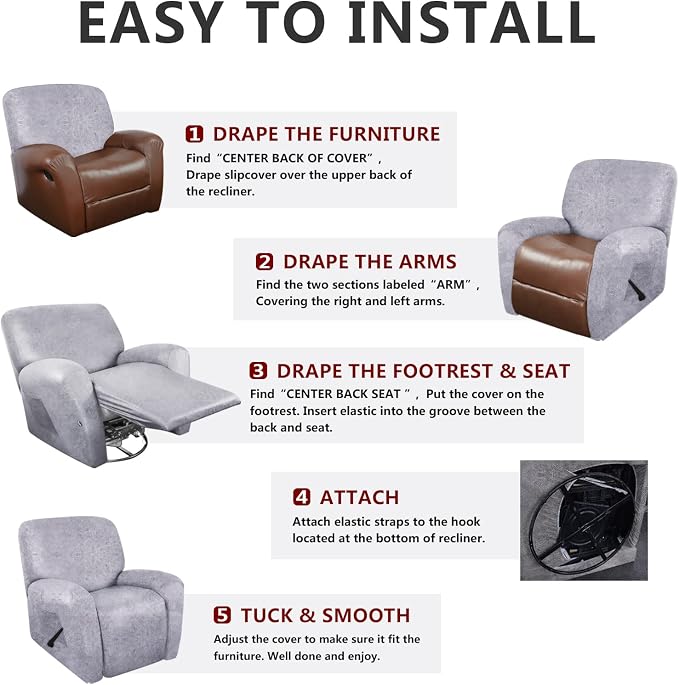 ANARACHON Recliner Chair Covers Leather Like, 4 Pieces Recliner Cover - Image 5