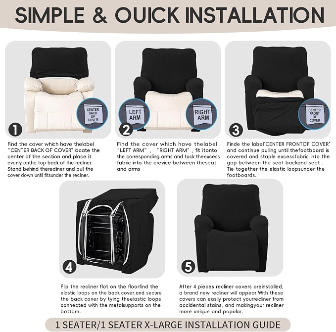 Oversized Recliner Chair Covers, 4-Piece Stretch Geometric Strokes Jacquard - Image 8