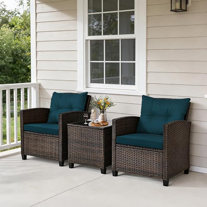 COSTWAY 3PCS Patio Furniture Set, PE Rattan Wicker Sofa w/Washable Cushion and - Image 4