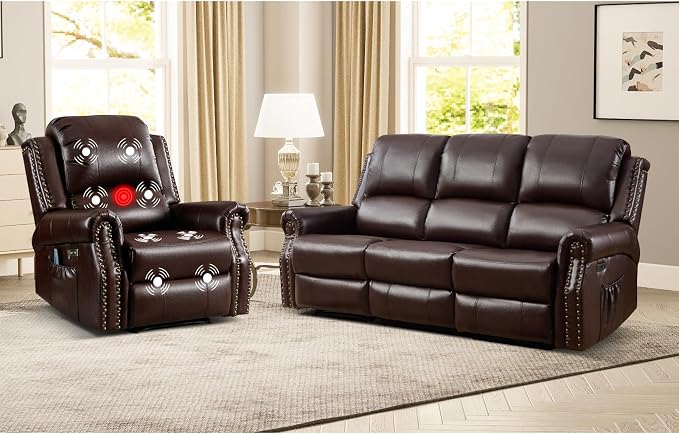 EBELLO 2 Piece Power Faux Leather Recliner Sofa Set, Reclining Living Room by EBELLO