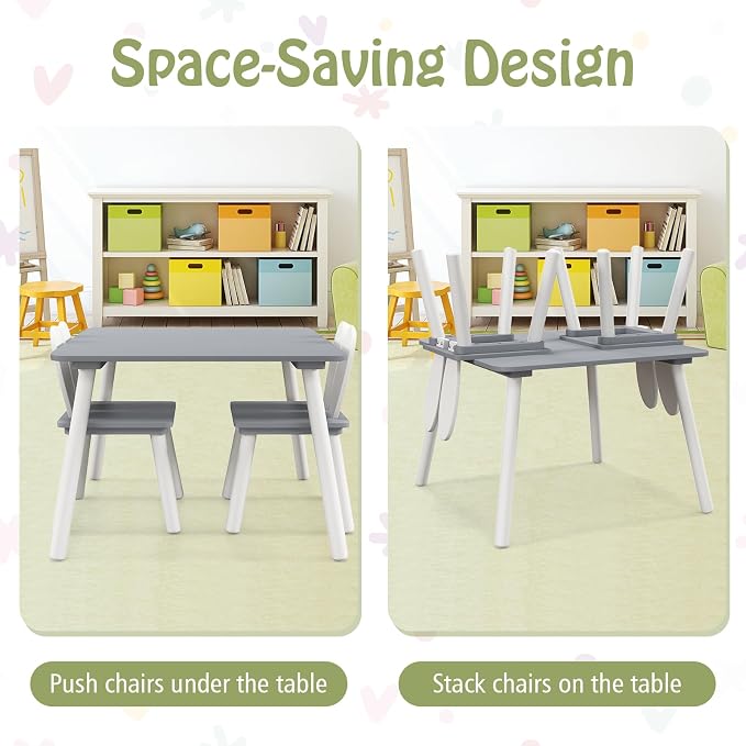 Costzon Kids Table and Chair Set, 3 Pieces Wooden Activity Table & 2 Rabbit - Image 6