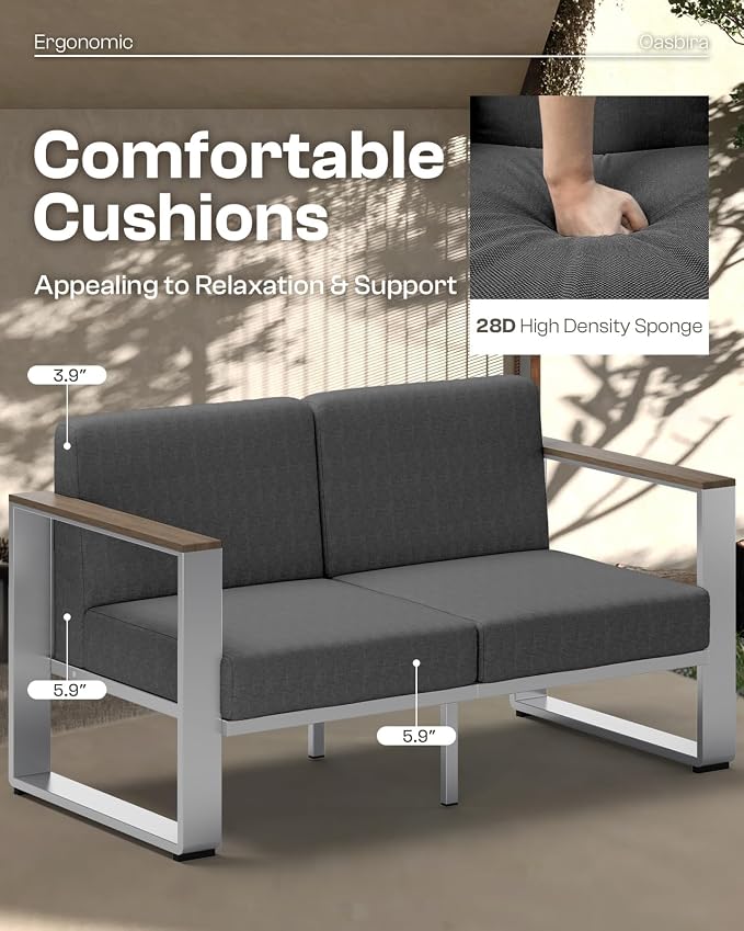 2 Pieces Outdoor Aluminum Armchair, Modern Patio Patio Furniture - Image 2
