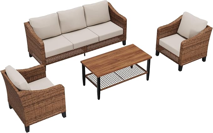 4-Piece Patio Conversation Sets, Outdoor Sectional Sofa 2-Tier Coffee Table - Image 7