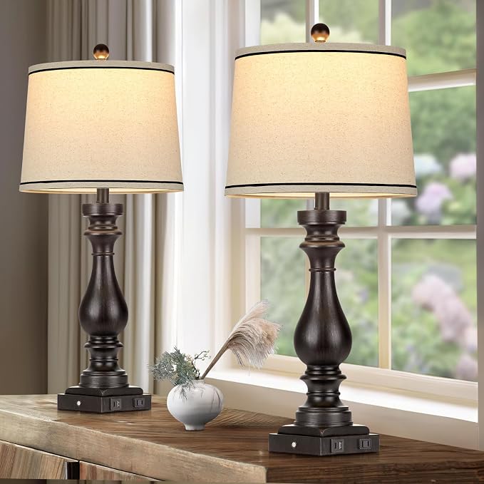 Cinkeda 29" Tall Table Lamp for Living Room Set of 2, Farmhouse Vintage Bedside - Image 2
