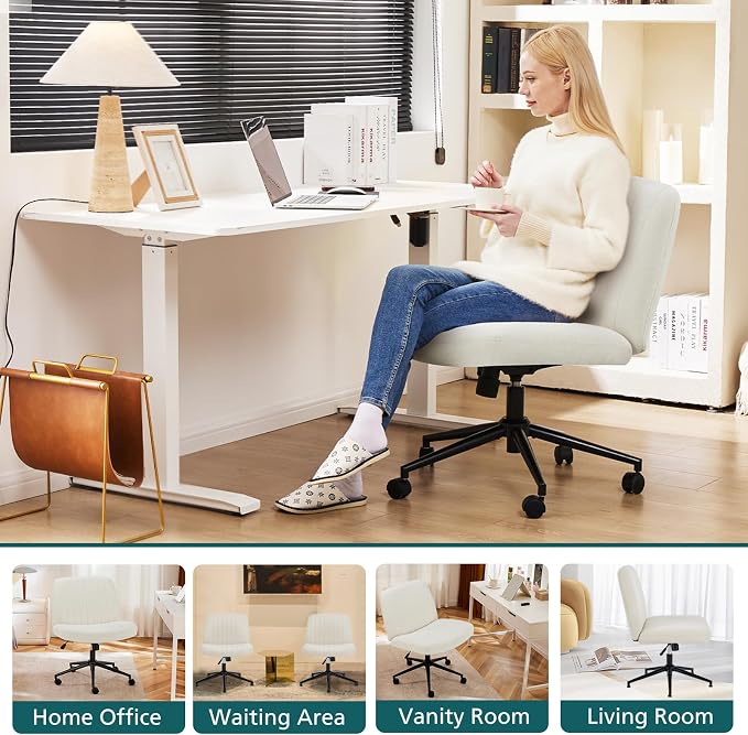 OLIXIS Criss Cross Chair with Wheels Wide Cross Legged Office Desk Vanity Chair - Image 6
