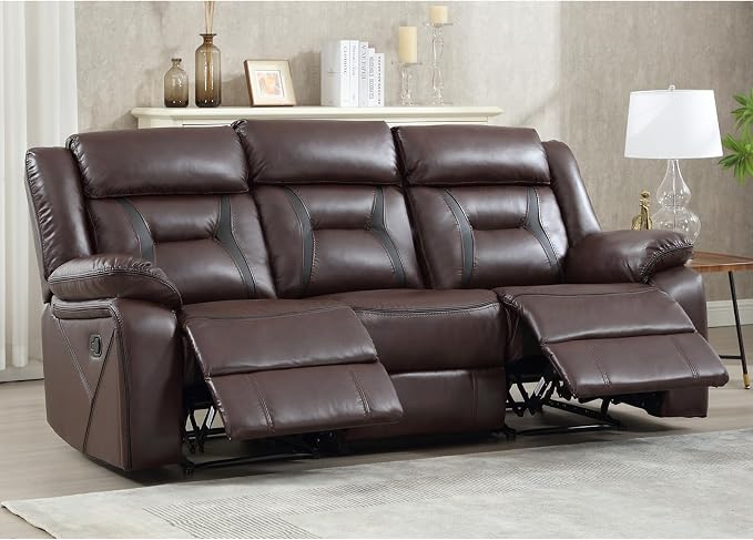 EBELLO Faux Leather Manual Reclining Sofa, 3 Seat Recliner Sofa Chair, Couch - Image 6