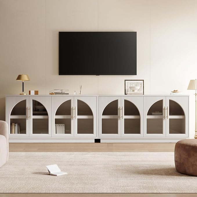 Fatmok 59" Buffet Cabinet with Glass Doors, Modern Arched Sideboard with Large - Image 7