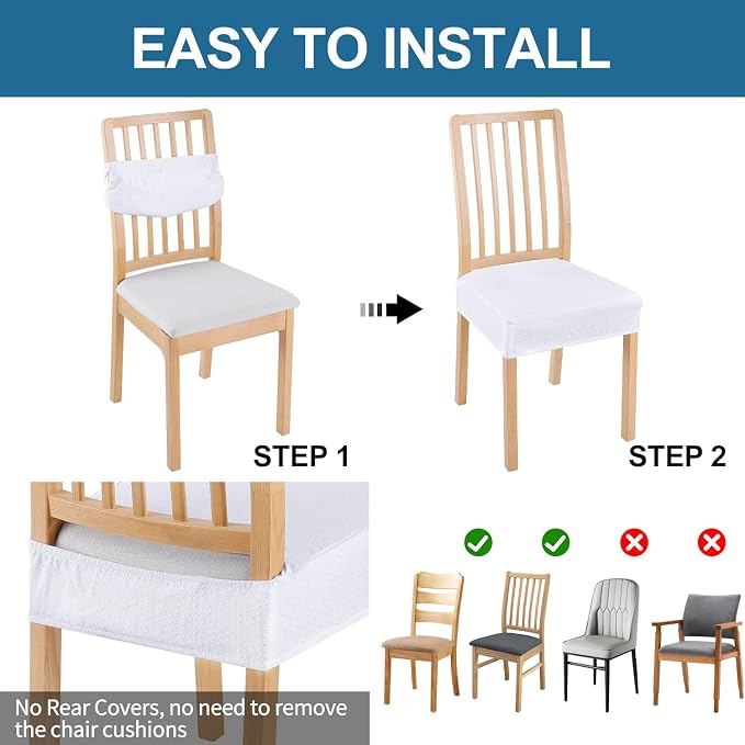 Smiry Waterproof Seat Covers for Dining Room Chairs Set of 2, Stretch Jacquard - Image 5
