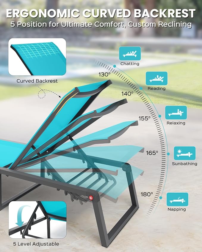 Aluminum Chaise Lounge Chair Outdoor, Foldable& No Assembly Patio Pool Lounge - Image 4