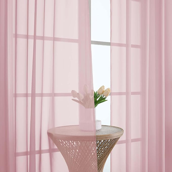 OWENIE Blush Sheer Curtain 90 Inches Long 2 Panels Set, Solid Filmy Drapes - Image 6